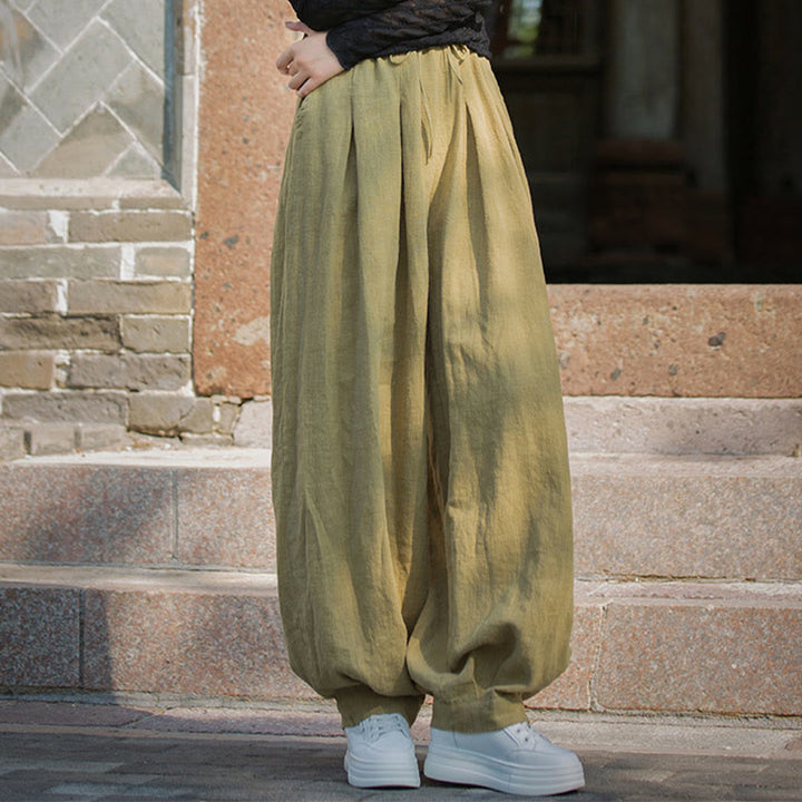 Buddha Stones Casual Plain Loose Waist Tie Rope Women's Ramie Cotton Pants With Pockets - image 36