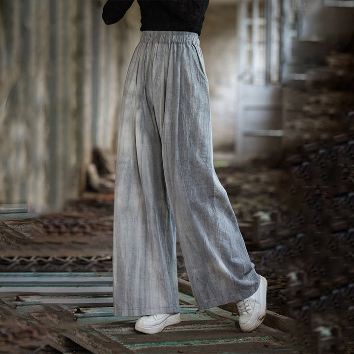 Buddha Stones Casual Plain Loose Handmade Tie-Dye Women's Ramie Cotton Wide Leg Pants With Pockets - image 1