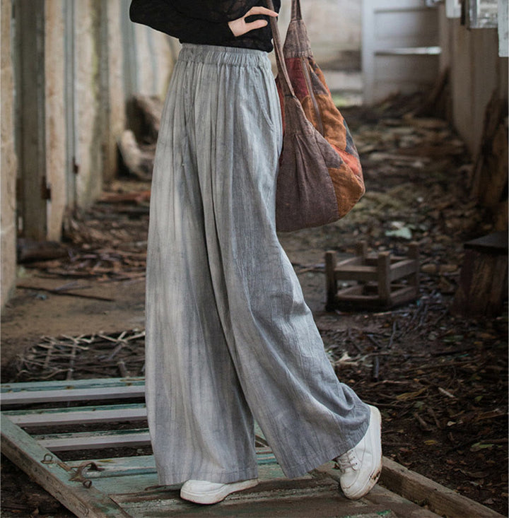 Buddha Stones Casual Plain Loose Handmade Tie-Dye Women's Ramie Cotton Wide Leg Pants With Pockets - image 7