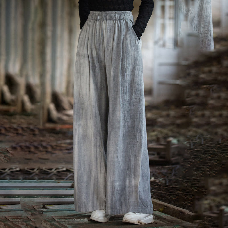 Buddha Stones Casual Plain Loose Handmade Tie-Dye Women's Ramie Cotton Wide Leg Pants With Pockets - image 3