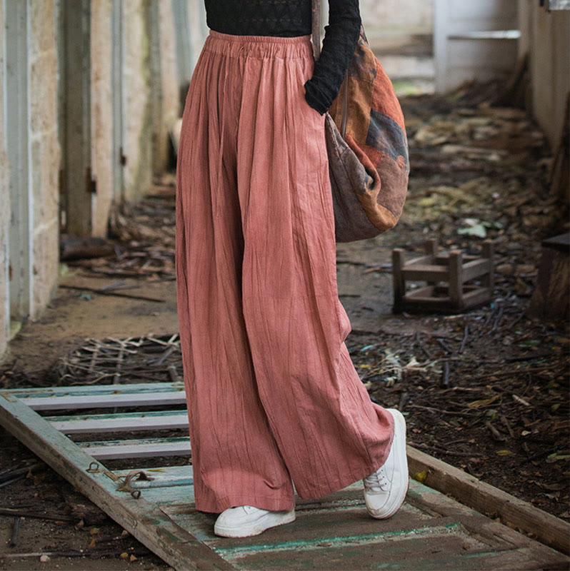 Buddha Stones Casual Plain Loose Handmade Tie-Dye Women's Ramie Cotton Wide Leg Pants With Pockets - image 13