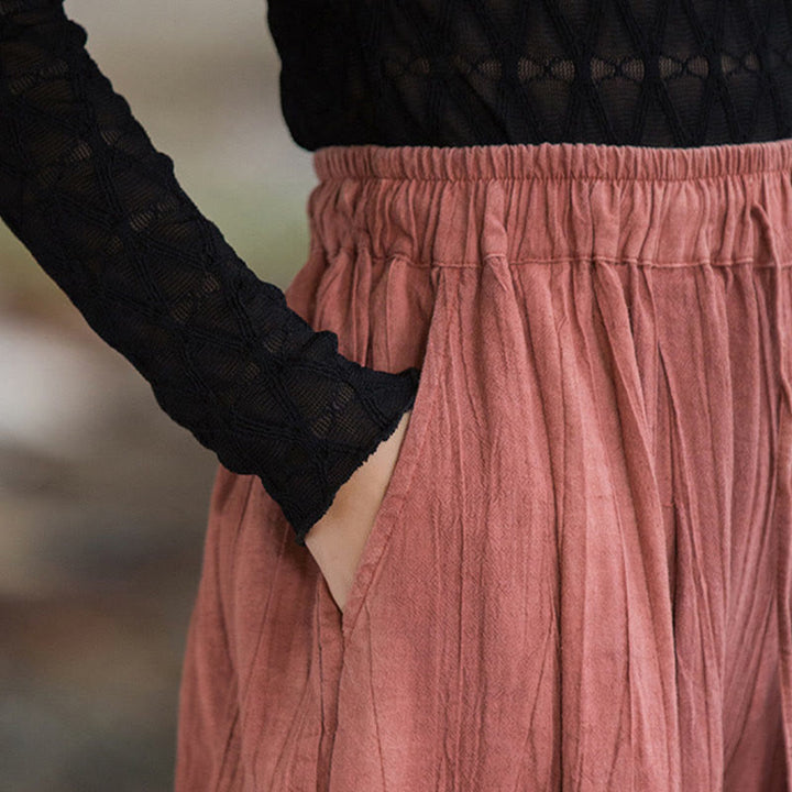 Buddha Stones Casual Plain Loose Handmade Tie-Dye Women's Ramie Cotton Wide Leg Pants With Pockets - image 14