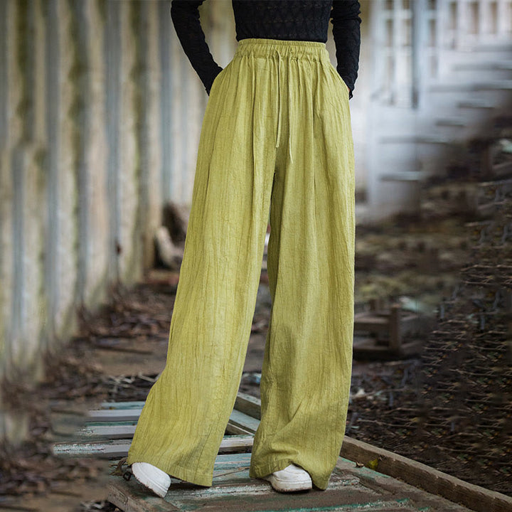 Buddha Stones Casual Plain Loose Handmade Tie-Dye Women's Ramie Cotton Wide Leg Pants With Pockets - image 17