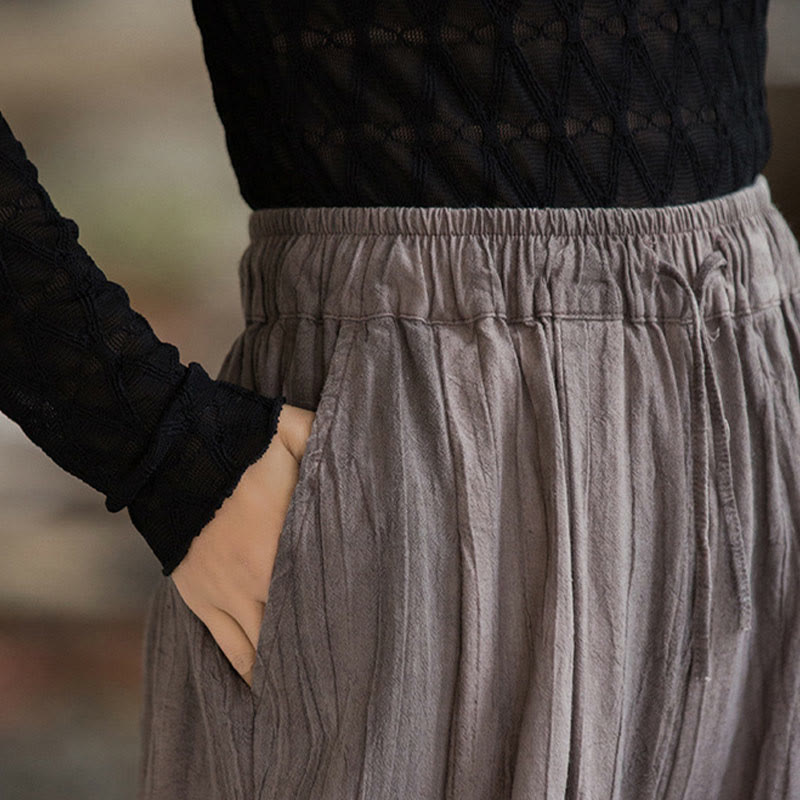 Buddha Stones Casual Plain Loose Handmade Tie-Dye Women's Ramie Cotton Wide Leg Pants With Pockets - image 27