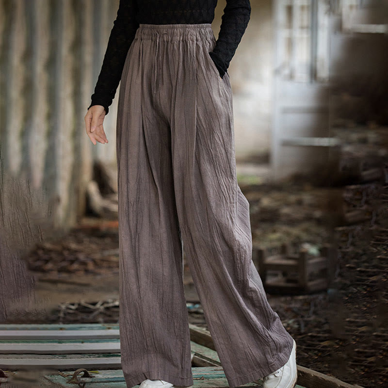 Buddha Stones Casual Plain Loose Handmade Tie-Dye Women's Ramie Cotton Wide Leg Pants With Pockets - image 25