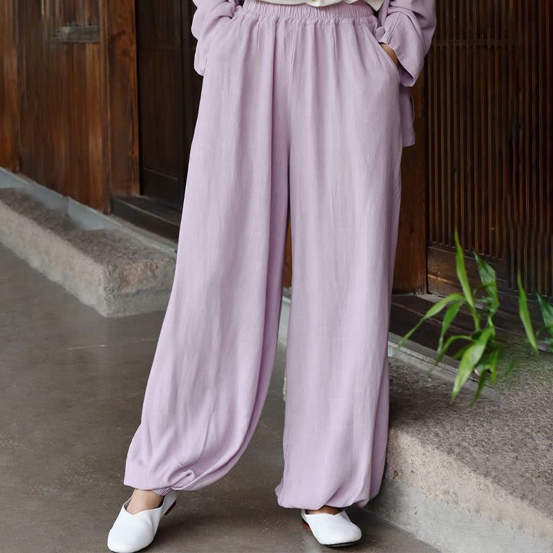 Buddha Stones Casual Plain Loose Women's Linen Pants With Pockets - Plum - US6，UK/AU10，EU38 (L) - image 25