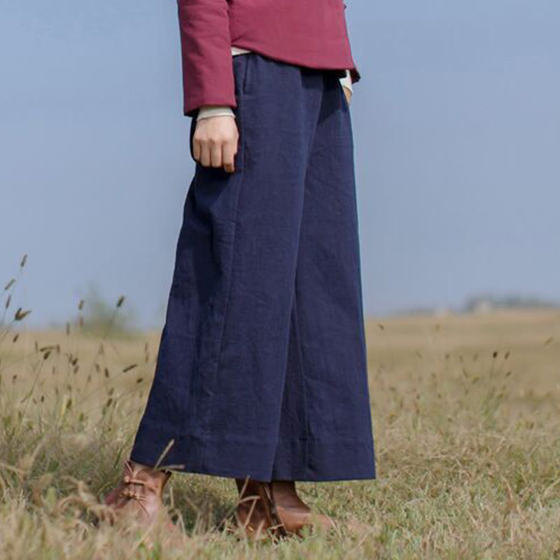 Buddha Stones Casual Plain Loose Women's Ramie Wide Leg Pants With Pockets - image 1