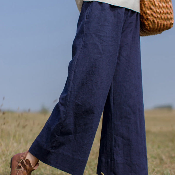 Buddha Stones Casual Plain Loose Women's Ramie Wide Leg Pants With Pockets - image 4