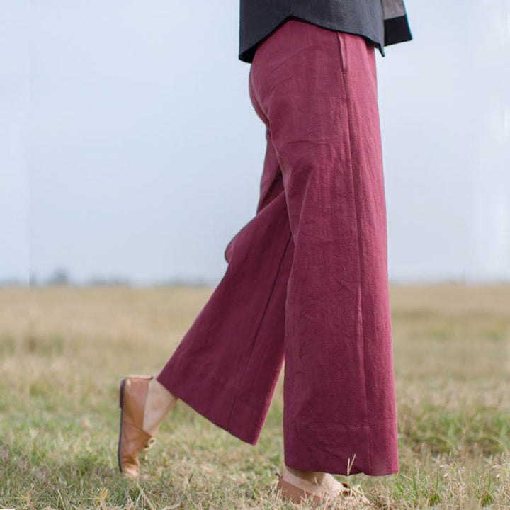 Buddha Stones Casual Plain Loose Women's Ramie Wide Leg Pants With Pockets - image 14