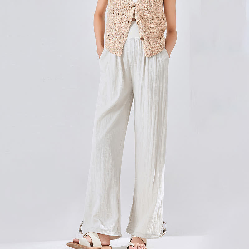 Buddha Stones Casual Plain Loose High elastic belly support Women's Viscose Wide Leg Pants With Pockets - Seashell - US8-10，UK/AU12-14，EU40-42 (XL) - image 0