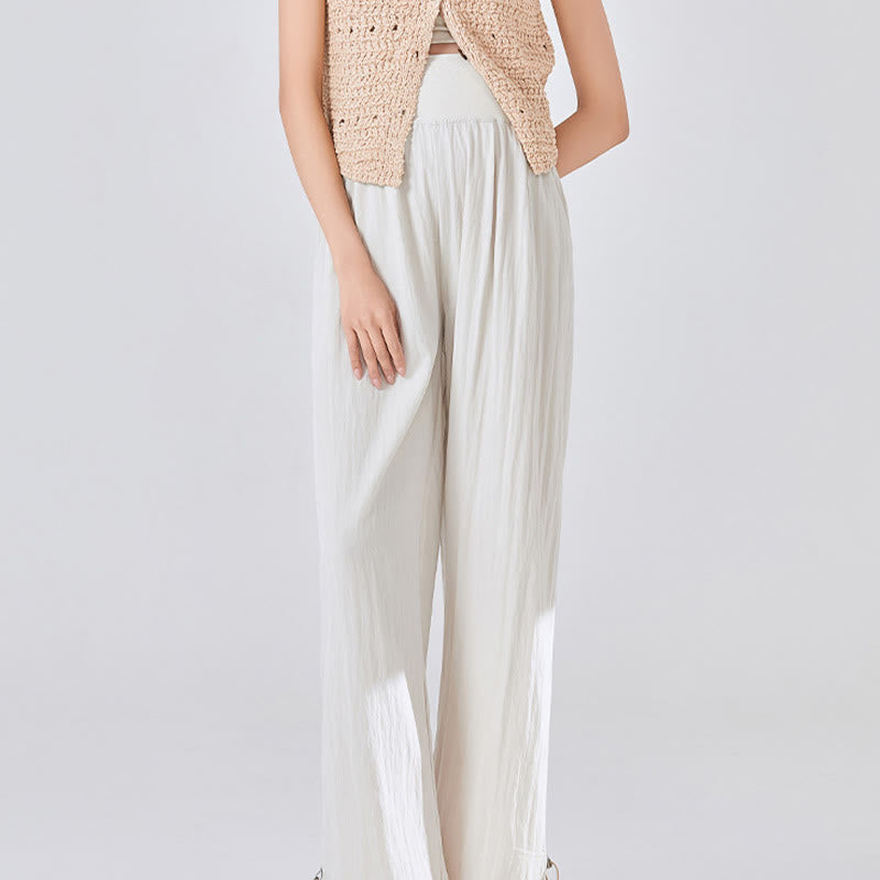 Buddha Stones Casual Plain Loose High elastic belly support Women's Viscose Wide Leg Pants With Pockets - image 1