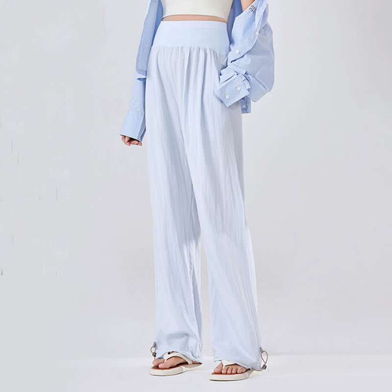 Buddha Stones Casual Plain Loose High elastic belly support Women's Viscose Wide Leg Pants With Pockets