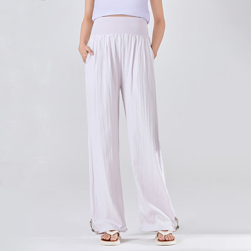 Buddha Stones Casual Plain Loose High elastic belly support Women's Viscose Wide Leg Pants With Pockets - image 8