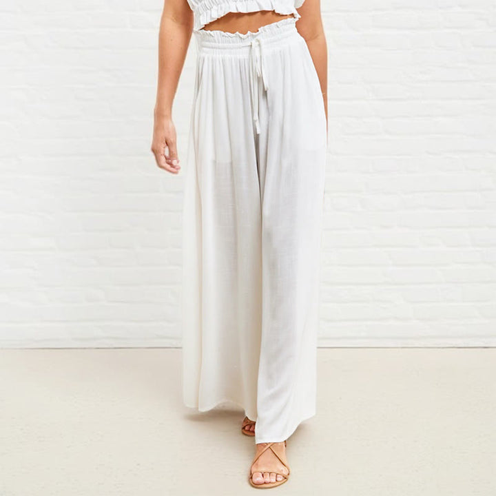Buddha Stones Casual High Elastic Waist Plain Loose Women's Polyester Wide Leg Pants With Pockets - White - US12，UK/AU16，EU44 (2XL) - image 2