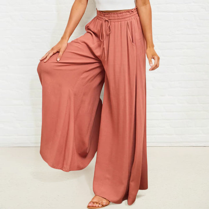 Buddha Stones Casual High Elastic Waist Plain Loose Women's Polyester Wide Leg Pants With Pockets - image 11