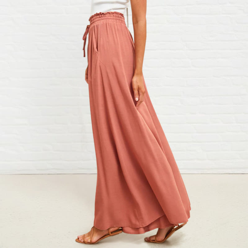 Buddha Stones Casual High Elastic Waist Plain Loose Women's Polyester Wide Leg Pants With Pockets - image 12