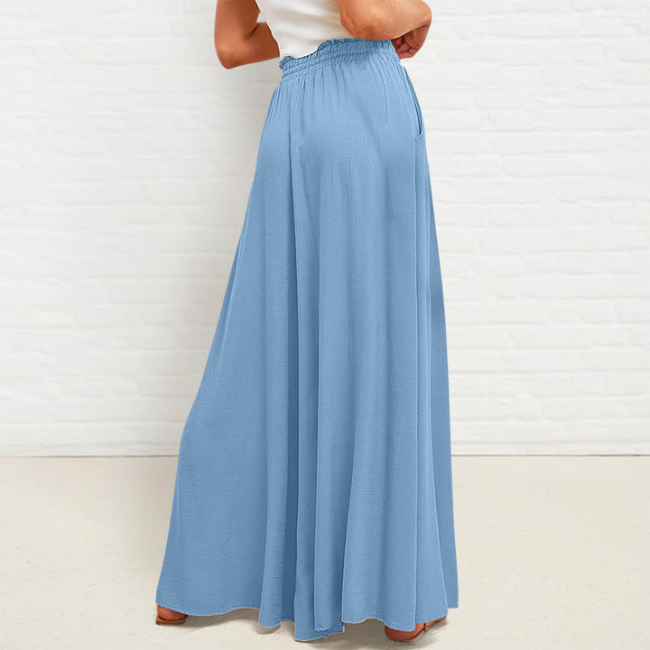 Buddha Stones Casual High Elastic Waist Plain Loose Women's Polyester Wide Leg Pants With Pockets - image 14