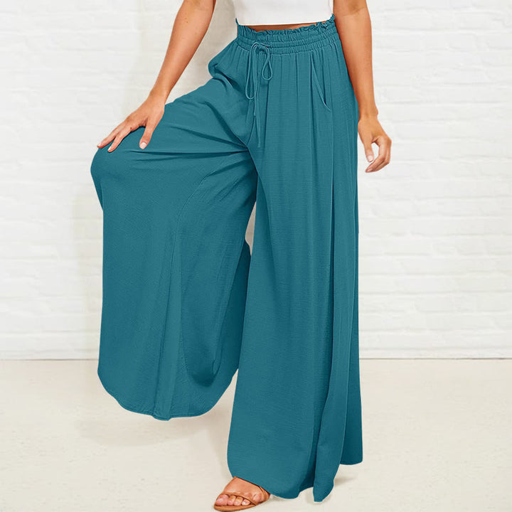 Buddha Stones Casual High Elastic Waist Plain Loose Women's Polyester Wide Leg Pants With Pockets - image 21