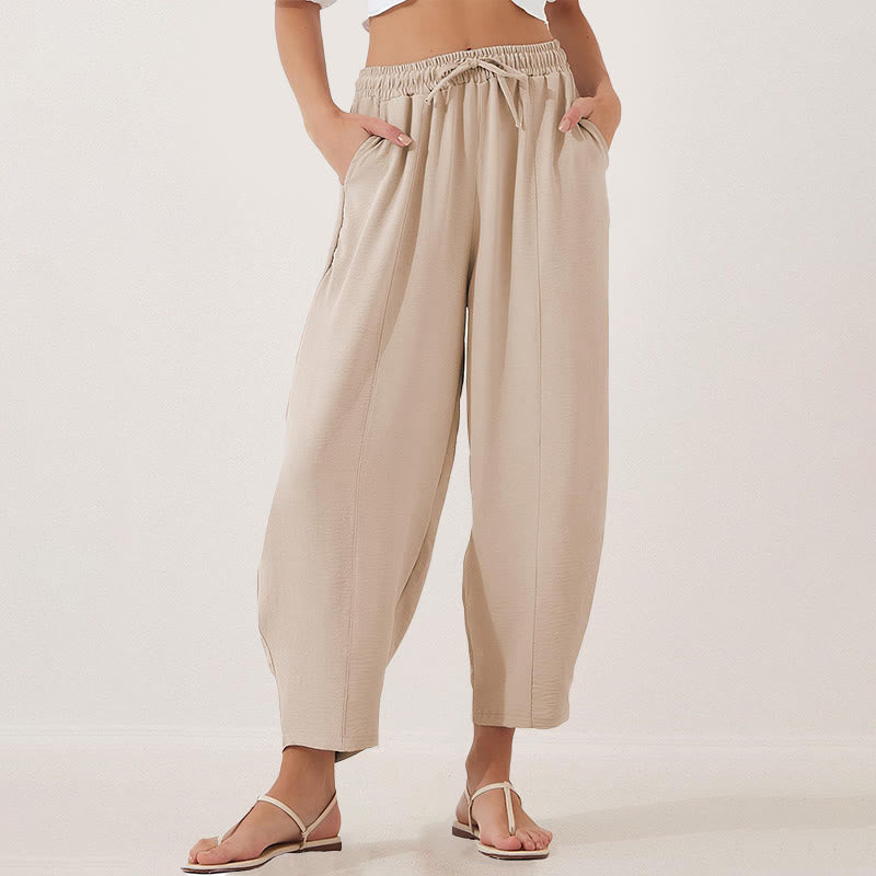 Buddha Stones Casual Plain Loose Drawstring Women's Polyester 7/8 Length Pants  With Pockets - PapayaWhip - US16，UK/AU20，EU48 (3XL) - image 0