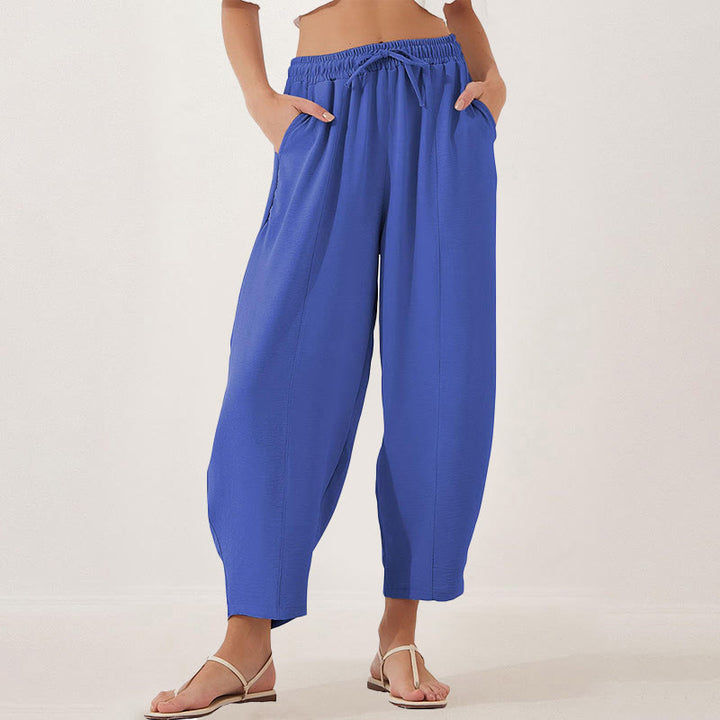 Buddha Stones Casual Plain Loose Drawstring Women's Polyester 7/8 Length Pants  With Pockets - image 5