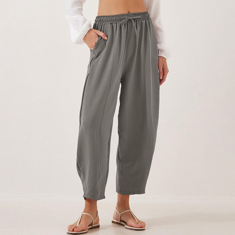 Buddha Stones Casual Plain Loose Drawstring Women's Polyester 7/8 Length Pants  With Pockets - Gray - US16，UK/AU20，EU48 (3XL) - image 13