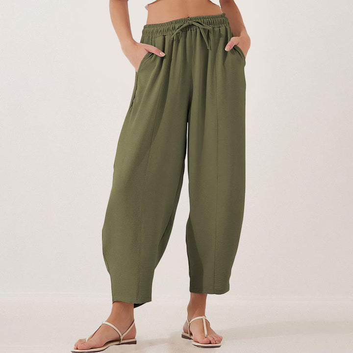 Buddha Stones Casual Plain Loose Drawstring Women's Polyester 7/8 Length Pants  With Pockets - OliveDrab - US16，UK/AU20，EU48 (3XL) - image 16