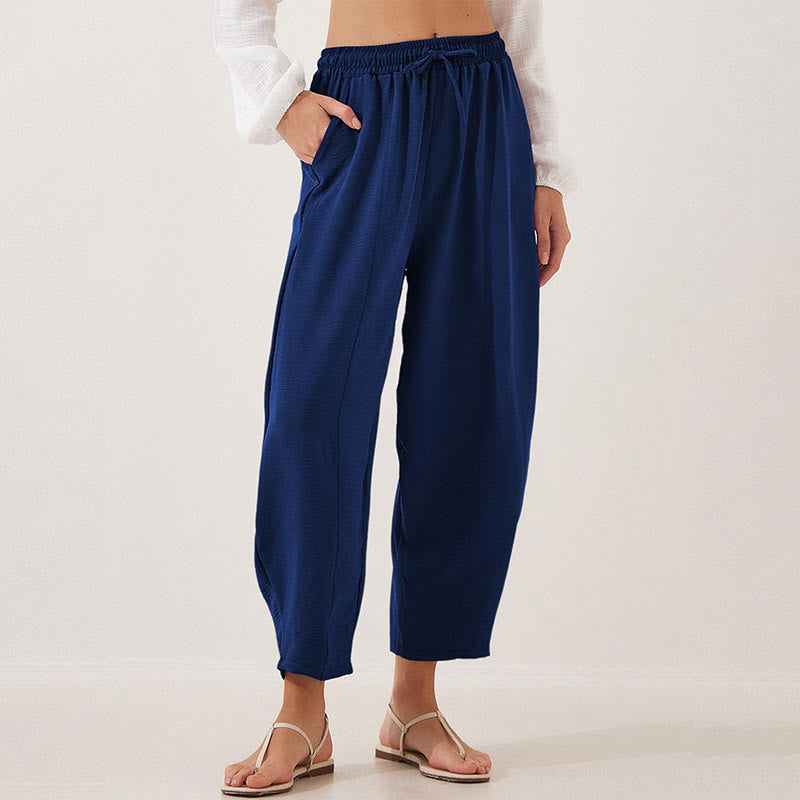 Buddha Stones Casual Plain Loose Drawstring Women's Polyester 7/8 Length Pants  With Pockets - MidnightBlue - US16，UK/AU20，EU48 (3XL) - image 30