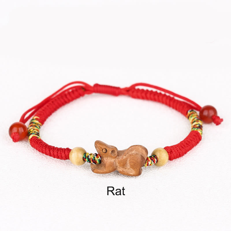 Buddha Stones Handmade Chinese Zodiac Red String Peach Wood Luck Bracelet