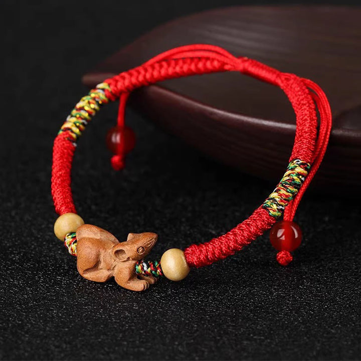 Buddha Stones Handmade Chinese Zodiac Red String Peach Wood Luck Bracelet