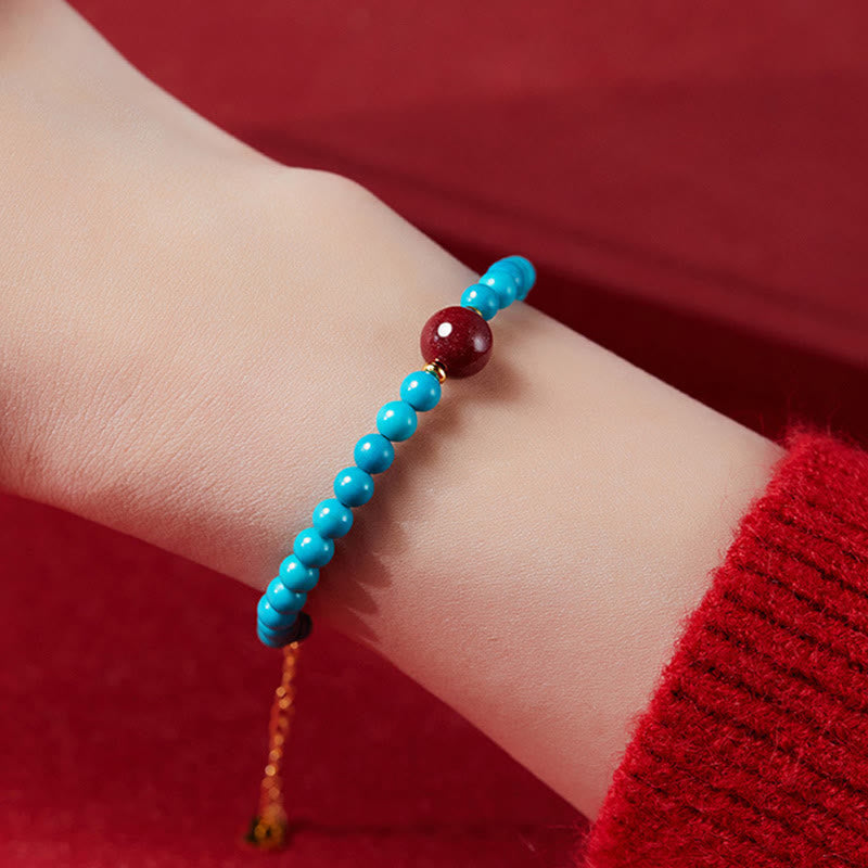 Buddha Stones 925 Sterling Silver Turquoise Cinnabar Purification Bracelet