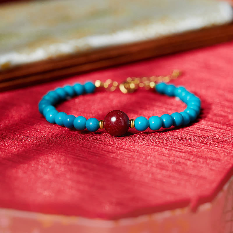 Buddha Stones 925 Sterling Silver Turquoise Cinnabar Purification Bracelet - image 1