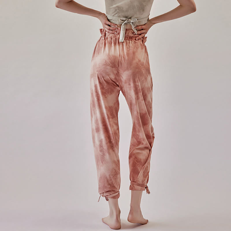 Buddha Stones Casual Trouser Leg Ties Ink Printing Women's Spandex Pants - LightCoral - US6，UK/AU10，EU38 (XL) - image 0