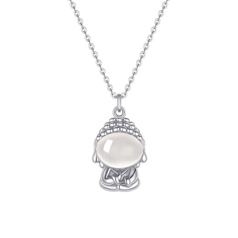Buddha Stones 925 Sterling Silver Chalcedony Formless Buddha Positive Necklace Pendant - image 9