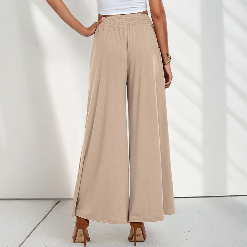 Buddha Stones Casual High Waist Plain Loose Women's Polyester Wide Leg Pants With Pockets