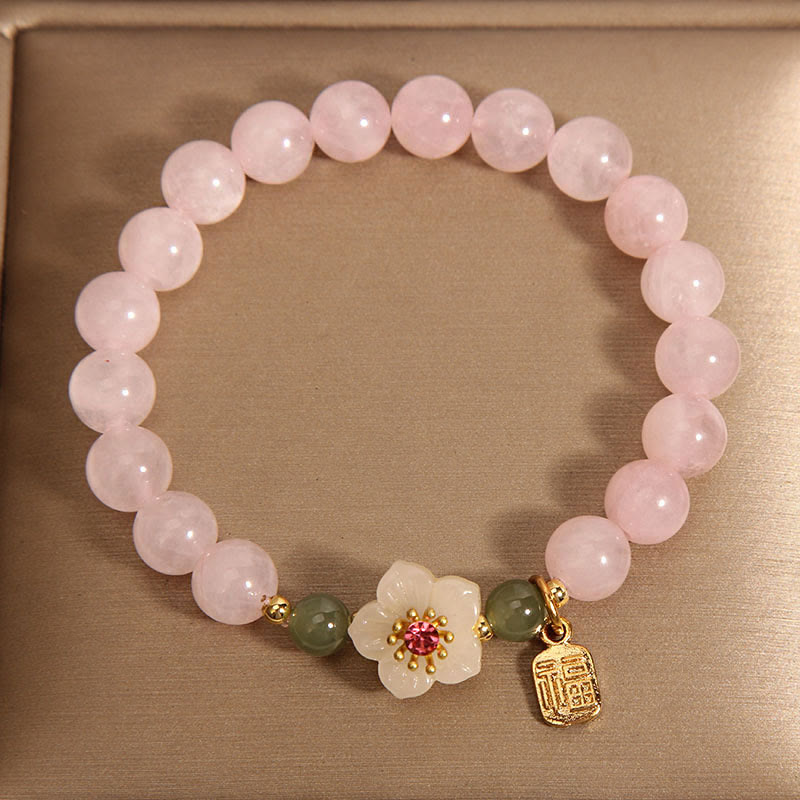 Buddha Stones Rose Quartz Peach Blossom Hetian Jade Fu Character Relationships Healing Bracelet