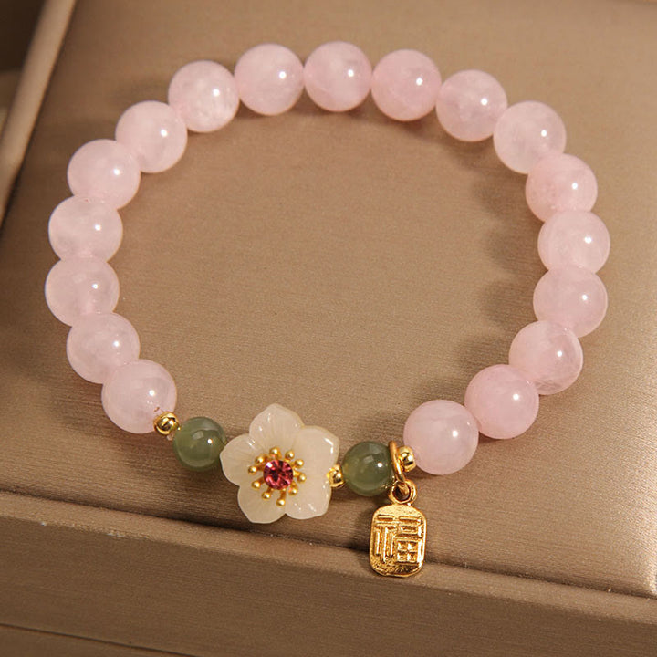 Buddha Stones Rose Quartz Peach Blossom Hetian Jade Fu Character Relationships Healing Bracelet