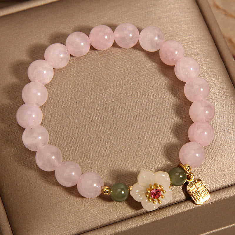 Buddha Stones Rose Quartz Peach Blossom Hetian Jade Fu Character Relationships Healing Bracelet