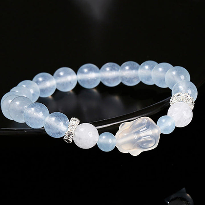 Buddha Stones Blue Chalcedony White Agate Rabbit Emotional Balance Bracelet