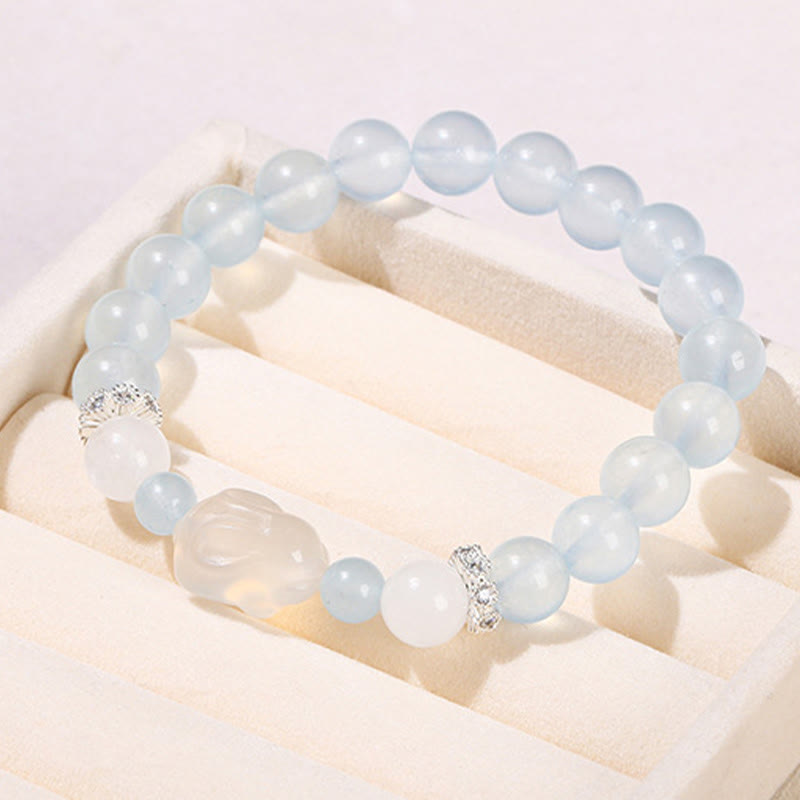 Buddha Stones Blue Chalcedony White Agate Rabbit Emotional Balance Bracelet