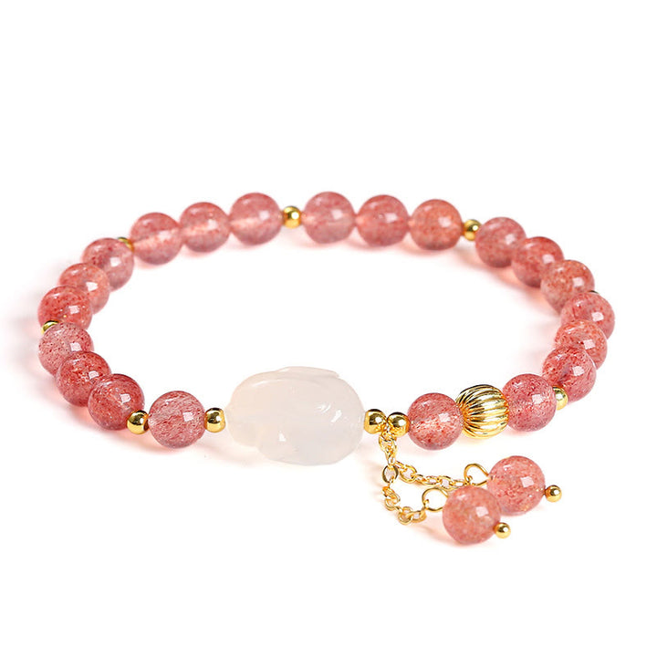 Buddha Stones Natural Strawberry Quartz Agate Rabbit Healing Bracelet