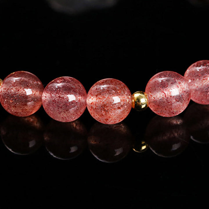 Buddha Stones Natural Strawberry Quartz Agate Rabbit Healing Bracelet