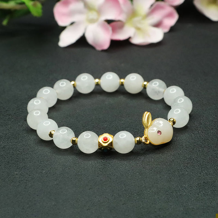 Buddha Stones Golden Silk Jade Cute Rabbit Luck Bracelet