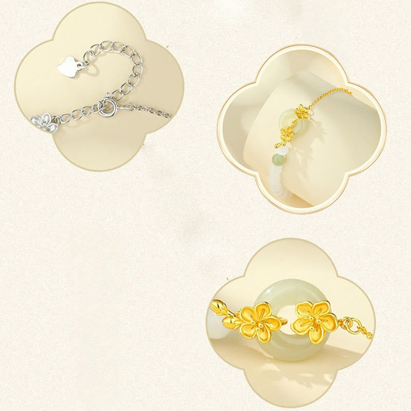 Buddha Stones 999 Sterling Silver Natural Hetian Jade Peace Buckle Peach Blossom Luck Bracelet - image 15