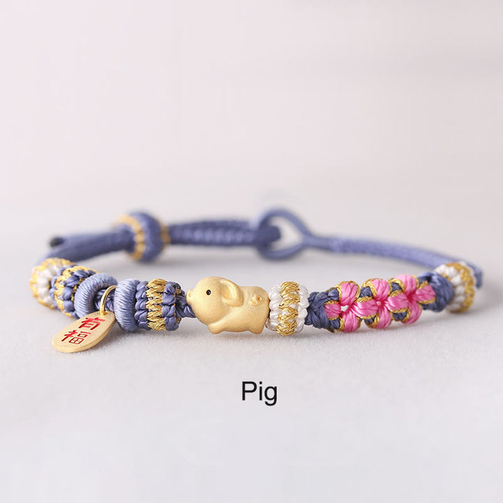 Buddha Stones Handmade Chinese Zodiac Fu Character Fortune Luck Rope Braided Bracelet