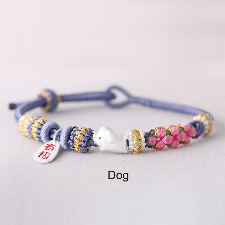 Buddha Stones Handmade Chinese Zodiac Fu Character Fortune Luck Rope Braided Bracelet