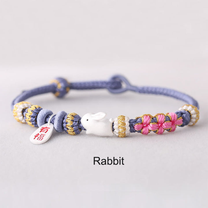 Buddha Stones Handmade Chinese Zodiac Fu Character Fortune Luck Rope Braided Bracelet