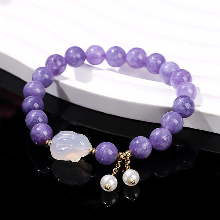 Buddha Stones Natural Purple Aquamarine Chalcedony Rabbit Healing Bead Bracelet