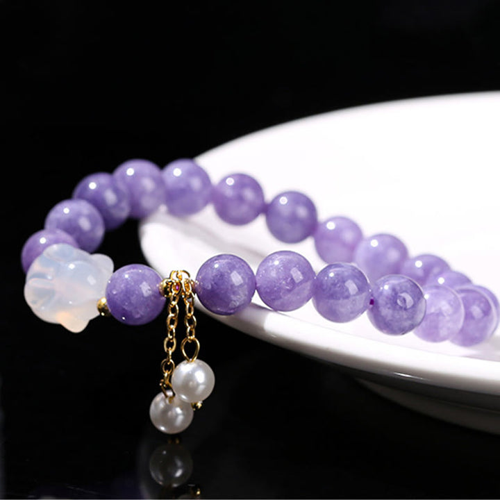 Buddha Stones Natural Purple Aquamarine Chalcedony Rabbit Healing Bead Bracelet