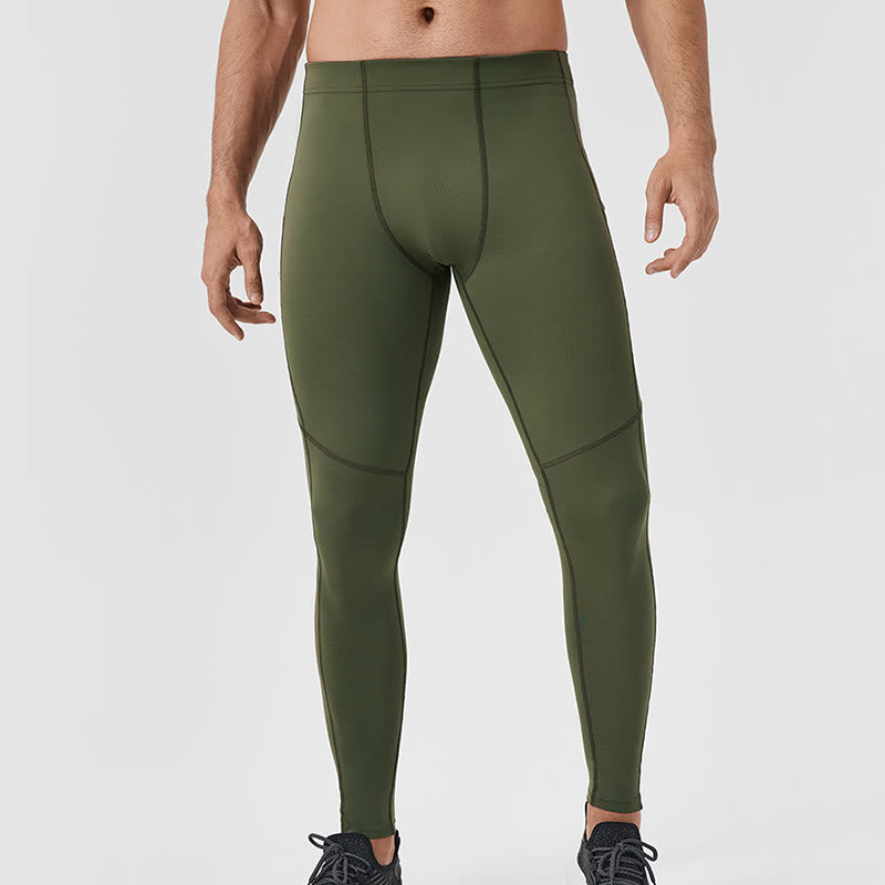 Buddha Stones Solid Color High Waist Elastic Breathable Sports Men's Leggings Pants With Back Zipper Pocket - Olive - US/UK/AU44，EU54 (2XL) - image 25
