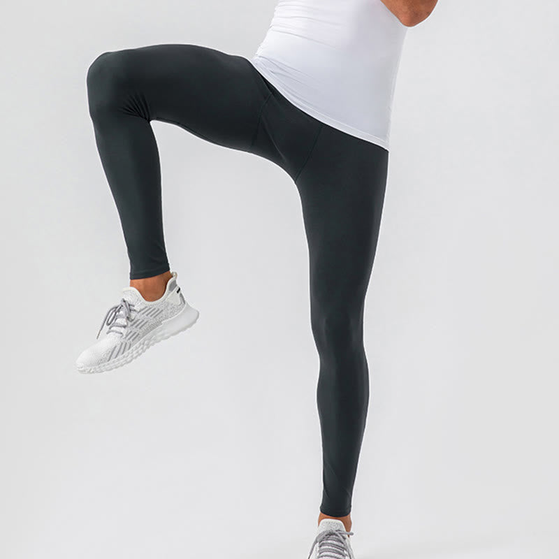 Buddha Stones Plain High Waist Elastic Breathable Sports Men's Leggings Pants - image 21